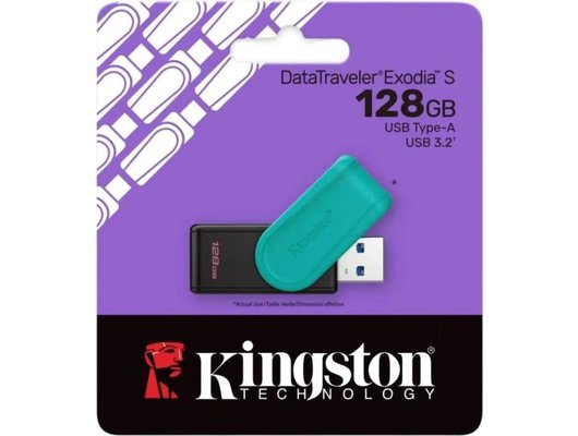 USB Флеш Kingston 128GB USB 3.2 DataTraveler Exodia S DTXS/128GB черный/бирюзовый